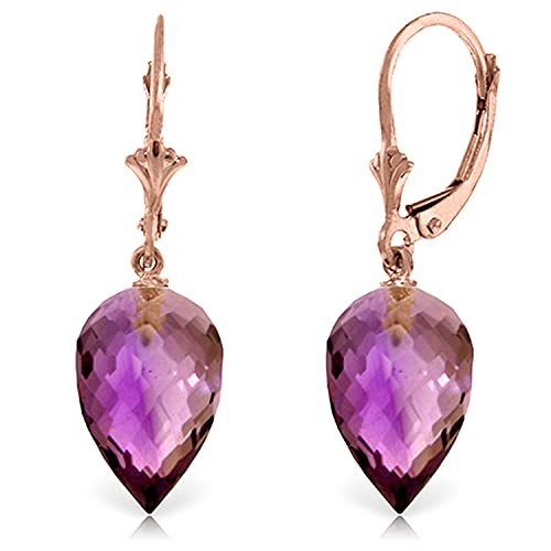 Galaxy Gold GG 14k Rose Gold Leverback Dangle Earrings with Pointy Briolette Natural Purple Amethyst Drops