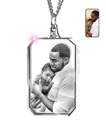 ArtPix 3D Personalized Necklace, 3D Laser Etched Photo Crystal, Engraved Rectangle Necklaces Accessories, Memorial Birthday Gifts for Mom Dad, Him Her, Men Women, Customized Anniversary Couples Gifts