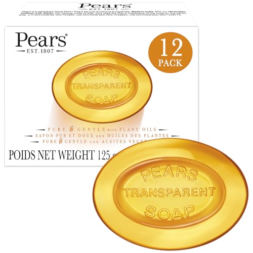 Pears Soap, Face & Body Soap, Amber – Pure & Gentle Transparent Bar Soap, Moisturizing Glycerin Soap with Natural Oils for Pampered, Glowing Skin, 4.4 Oz (Pack of 12)