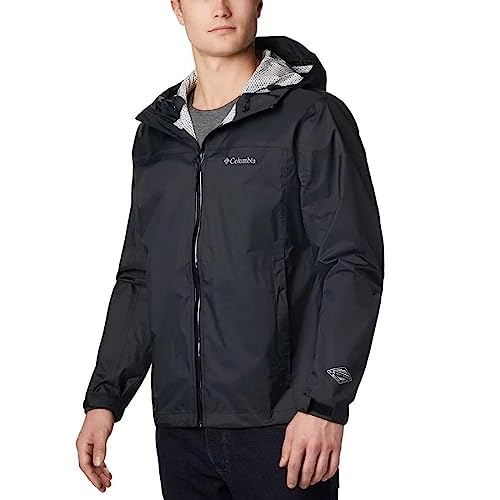 Columbia Men's Evapouration Rain Jacket, Waterproof and Breathable- , Black, Medium
