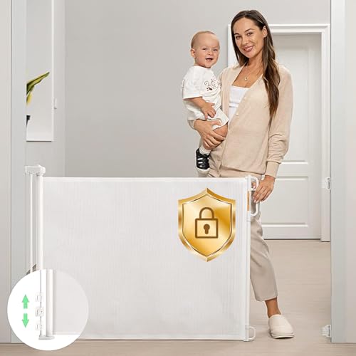 Retractable Baby Gate, Momcozy Mesh Baby Gate or Mesh Dog Gate, 33' Tall,Extends up to 55' Wide, Child Safety Gate for Doorways, Stairs, Hallways, Indoor/Outdoor