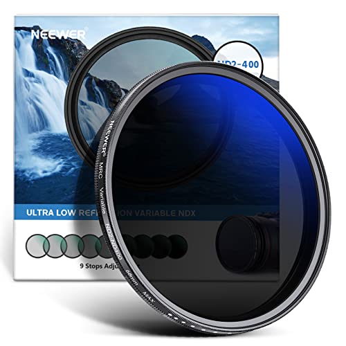 NEEWER 58mm MRC Variable ND Filter ND2-ND400, Neutral Density Adjustable ND Filter (0.3 to 2.7,1 to 9 Stops), Multi Layer Coated Optical Glass