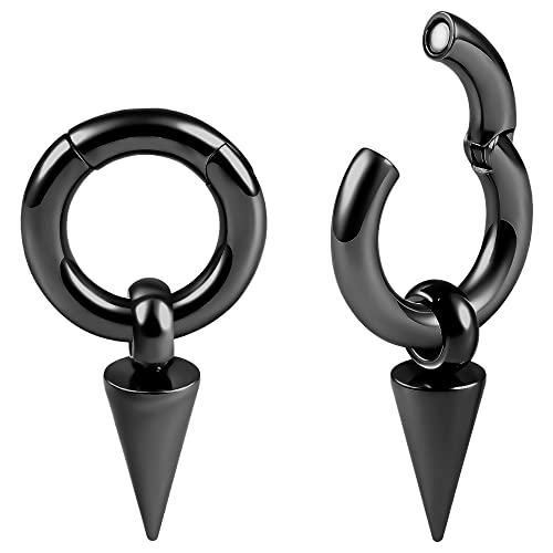 DOEARKO 2PCS Cone Pendant Ear Weights for Stretched Ears Gauges Ear Plugs Body Piercing Tunnels 316 Stainless Steel Hypoallergenic Body Jewelry (2G(6mm), Black)