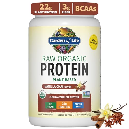 Garden of Life, Organic Vegan Vanilla Chai Protein Powder -22g Complete Plant Based Raw Protein & BCAAs Plus Probiotics & Digestive Enzymes for Easy Digestion, Non-GMO Gluten-Free Lactose Free 1.5 LB