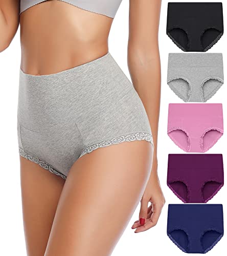 ANNYISON Women's High Waisted Cotton Underwear Briefs Ladies Soft Breathable Full Coverage Plus Size Tummy Control Panties Multipack