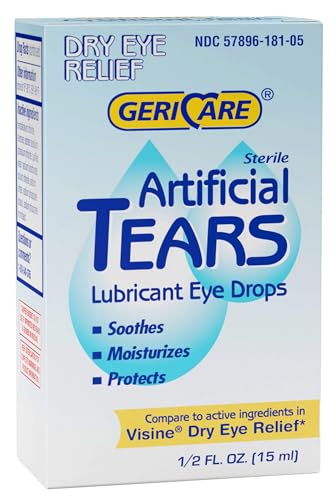 GeriCare Artificial Lubricating Tears, Dry Eyes Redness Relief Drops - Long Lasting Eye Drops Formula, 0.5 fl oz Bottle (15ml) (Pack of 1)