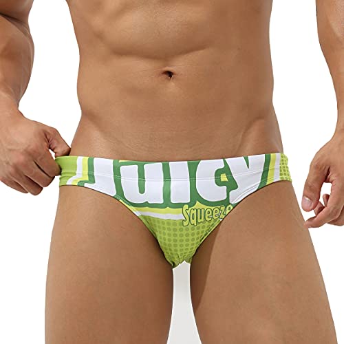 EASEJUICY Mens Swim Briefs Sexy Bikini Swimwear Digital Printing Letter Swimsuit Low Rise Drawstring with Liner (2113Juicy,L)