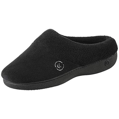 isotoner Women's Terry Hoodback Clog Soft Memory Foam, Comfort Arch Support, House Indoor / Outdoor Sole Slippers, Black, 8.5-9