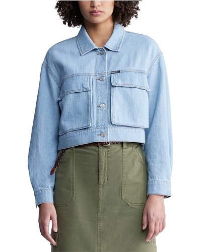 Buffalo David Bitton Women's Teagan Boxy Cropped Denim Jacket, Bleached and Contrasted