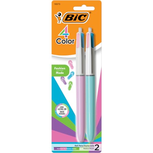 BIC 4-Color Fashion Ballpoint Pens (AMP21-AST), Medium Point (1.0mm), Assorted Fashion Ink Colors, Fun and Colorful, 2-Count