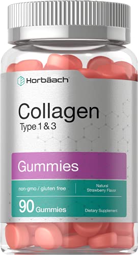 Horbaach Collagen Gummies | 90 Count | Strawberry Flavored Gummy | Hydrolyzed Collagen Type 1 and 3 | Non-GMO, Gluten Free