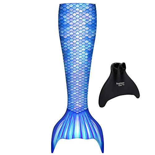 Fin Fun Fantasy with Included Monofin - Swimmable Mermaid Tail for Kids - Reinforced Water Game for Girls & Boys Made w/ Sun Resistant Material - (Blue, Child L/XL)