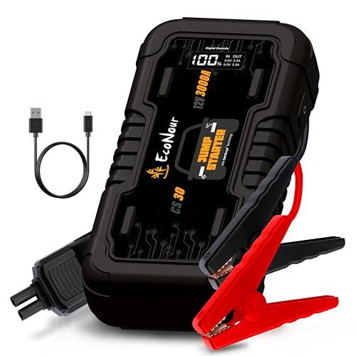 EcoNour CS30 Car Battery Jump Starter - 4000A Battery Jumper Starter Portable, 12V Jump Starters Car Battery Charger with SOS & Jumper Cable, Ideal for Up to 8.0L Gas & 8.0L Diesel Engines (25000 mAh)
