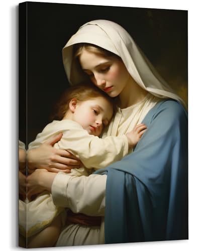 GLOKAKA Virgin Mary Canvas Wall Art Saint Mary Oil Painting Canvas Wall Art Mother of Jesus Christ Virgin Mary Madonna Religious Wall Decor Christian Gift,Ready to Hang