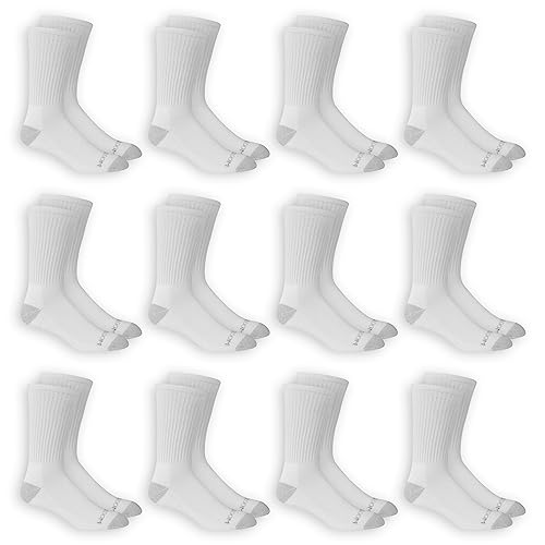 Fruit of the Loom Men's Dual Defense Crew Socks (12 Pack), White, Medium (6 - 12)