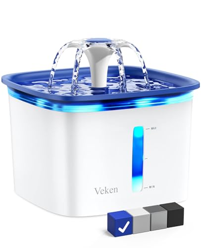 Veken 95oz/2.8L Pet Fountain, Automatic Cat Water Fountain Dog Water Dispenser with Replacement Filters for Cats, Dogs, Multiple Pets (Blue, Plastic)