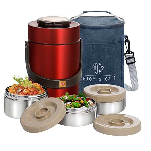 Pawovdeq 67oz Thermos for Hot Food,3-Layer Sealed Stackable Food Thermos,with Lunch Bag Soup Thermos,It Is Suitable for Daily Office Meals, School Lunches, and Outdoor Meals (67 oz Red)