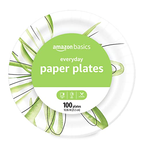 Amazon Basics Everyday Paper Plates, 10.6 Inch, Disposable, 100 Count