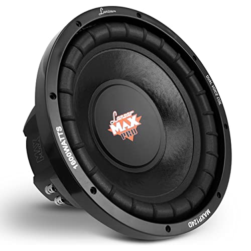 Lanzar 12in Car Subwoofer Speaker - Black Non-Pressed Paper Cone, Stamped Steel Basket, Dual 4 Ohm Impedance, 1600 Watt Power and Foam Edge Suspension for Vehicle Audio Stereo Sound System - MAXP124D