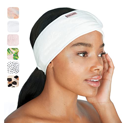 Kitsch Spa Headband - Microfiber Makeup Headband for Washing Face | Multi Functional Skincare Headbands | Facial Hair Band | Face Wash Headbands for Women Makeup (White)