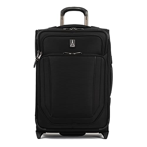 Travelpro Crew Versapack Softside Expandable 2 Wheel Upright Carry on Luggage, External USB Port, 17-Inch-Laptop Pocket, Men and Women, Jet Black, Carry On 21-Inch