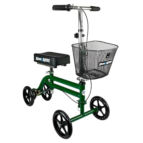 KneeRover Steerable Knee Scooter Knee Walker for Adults for Foot Surgery, Broken Ankle, Foot Injuries - Foldable Knee Rover Scooter for Broken Foot Injured Leg Crutch Alternative with Basket Green