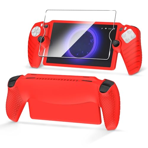 ZJRUI Protective Silicone Cover Skin for PS Portal Handheld, with 1 Pack Screen Protector, Silicone Soft Grip Cover Case Protector Full Protection Accessories Kit for Playstation Portal-Red