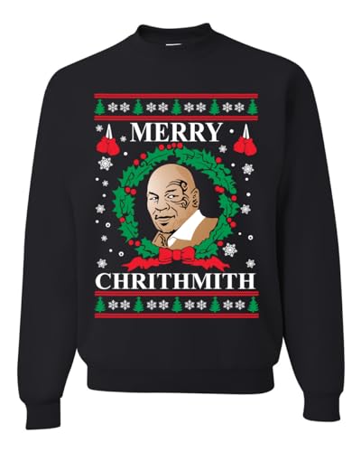Wild Bobby Merry Chrithmith Mike Tyson Ugly Christmas Sweater Unisex Crewneck Graphic Sweatshirt, Black, Large