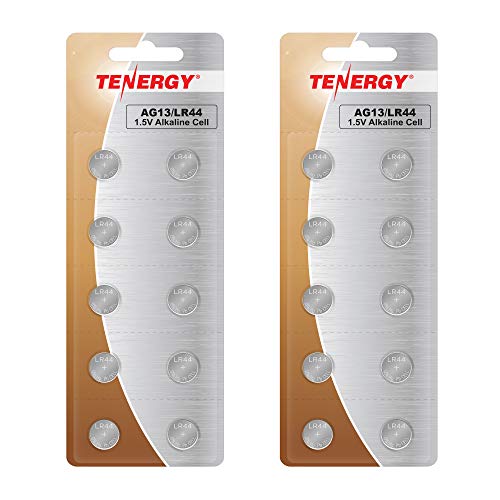 Tenergy 1.5 Volt Battery LR44, Button Cell LR44, ag13/LR44 Batteries Equivalent, Ideal for Watches, Laser Pointers, Small Toys, Portable Electronics, and More, 20 Pack