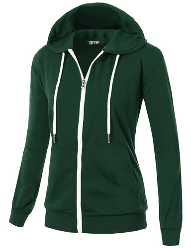 GIVON Basic Lightweight Zip-Up Hoodie Long Sleeve Thin Jacket for Women with Plus Size / DCF200-GREEN-L