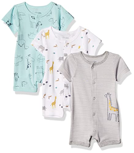 Simple Joys by Carter's Baby 3-Pack Snap-up Rompers, Aqua Blue Forest Animals/Grey Mini Stripe/White, 3-6 Months