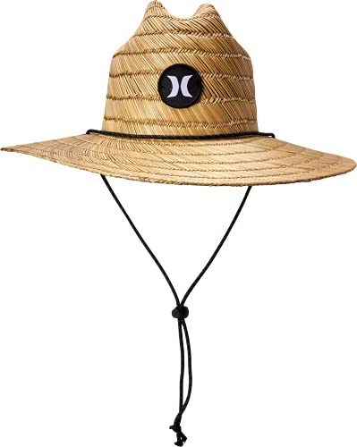 Hurley Men's Straw Hat - Weekender Medium Brim Natural Straw Sun Hat with Chin Strap, Khaki
