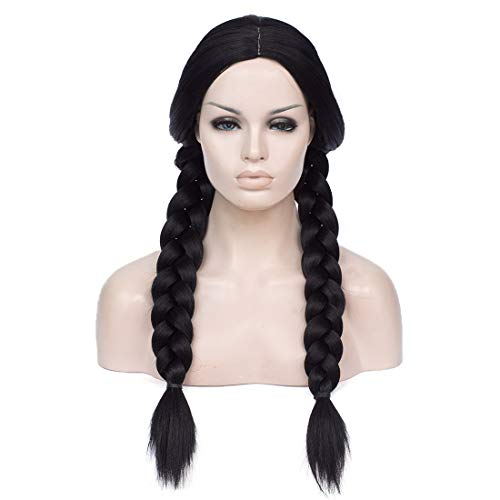 Cying Lin 28' Long Double Braid Wigs Costume Black Wigs for Women Cosplay Party Halloween Wig Include Wig Cap