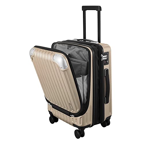 LEVEL8 Grace EXT Carry On Luggage, 20” Expandable Hardside Suitcase, ABS+PC Harshell Spinner Luggage with TSA Lock, Spinner Wheels - Champagne, 20” Carry-On
