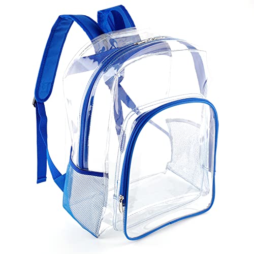 Fomaris Clear Backpack Heavy Duty See Through Plastic Clear Bookbags for School Festival Work College Stadium (Blue) 16 Inch
