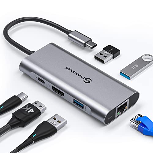 UtechSmart USB C Hub, USB C Ethernet Multiport Adapter, 6 In 1 USB C to HDMI Dock Compatible for Macbook Pro/Air, Chromebook, Dell XPS, HP and Type C Devices (Gigabit Ethernet 100W PD 4K HDMI USB 3.0)
