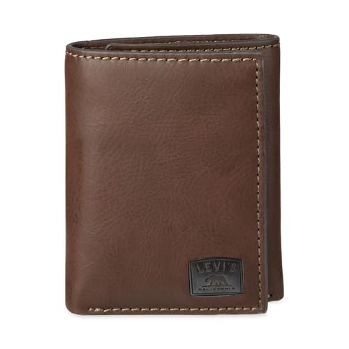 Levi's Men's Trifold Wallet-Sleek and Slim Includes Id Window and Credit Card Holder, Brown Stitch, One Size