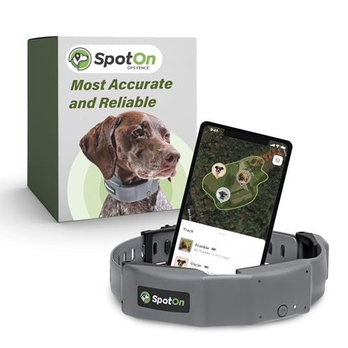 SpotOn GPS Dog Fence, App Based Wireless Dog Fence Collar, Waterproof, Reliable 128 Satellite Network GPS Dog Fence System, Battery Powered Virtual Dog GPS Tracker for All Terrain Large/AT&T