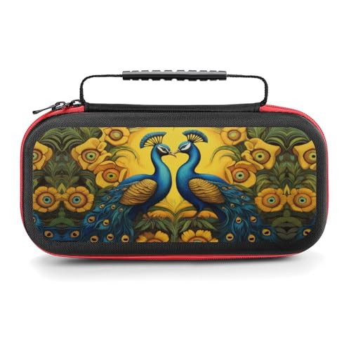 AoHanan Switch Carrying Case Two Peacocks Sitting Tree Branch. Switch Game Case with 20 Games Cartridges Hard Shell Travel Protection Storage Case for Console & Accessories