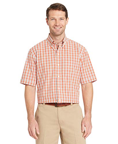 ARROW USA 1851 Men's Hamilton Poplins Short Sleeve Button Down Plaid Shirt, Orange Rust, X-Large