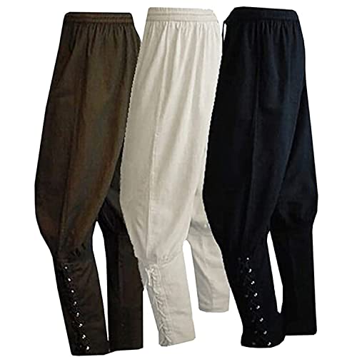 Men's Ankle Banded Pants Medieval Viking Navigator Pirate Costume Trousers Renaissance Gothic Pants, Black, Large