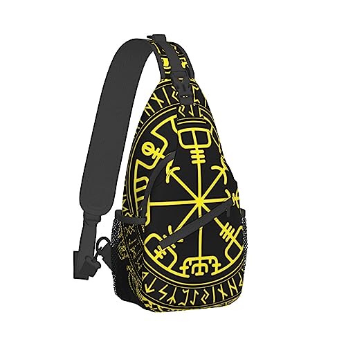 Elegant Chest Cross Body Bag Compatible with Black Celtic Viking Design Magical Runic Compass Vegvisir In The Circle Of Norse Runes And Dragons Tattoo Sling Shoulder Backpack for Women Men