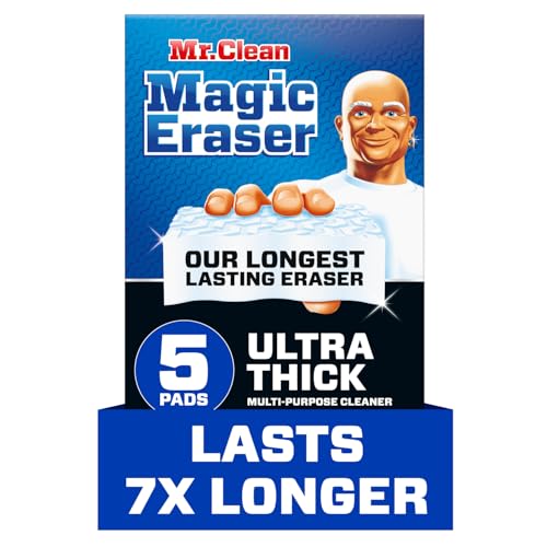 Mr. Clean Magic Eraser Ultra Thick Multi Purpose Cleaner, Magic Eraser Sponge Multi Surface Cleaner, 5ct