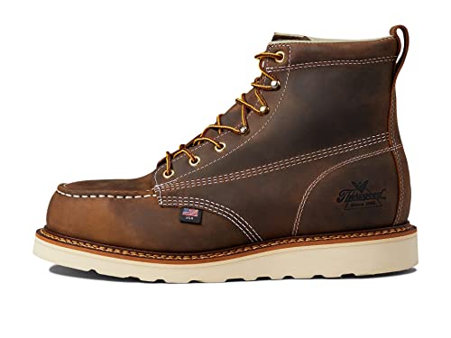 Thorogood American Heritage 6” Steel Toe Work Boots for Men - Full-Grain Leather with Moc Toe, Slip-Resistant Wedge Outsole, and Comfort Insole; EH Rated, Crazyhorse - 12-2E