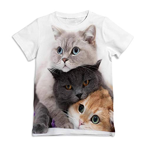 Ainuno Cat Shirts for Girls Boys Kids Cute Summer Clothes Short Sleeve Graphic Tees White Crewneck Size 7 8 Years Old,Cat