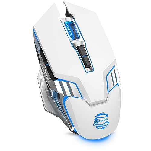 White Wireless Gaming Mouse Bluetooth Mouse with 3-Modes(BT5.0+BT3.0+2.4GHz), Rechargeable, RGB Backlit, Silent Click Computer Mouse for Laptop, PC, Macbook, iPad, Tablet, Chromebook, Games, Office