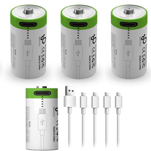 CAMELCELL 4 Pack CR2 Battery,Rechargeable CR2 3.7v Lithium Batteries, 4 in 1 USB Type C Rechargeable Lithium CR2 CR15H270 15270 Batteries, 300mAh,1.5Hours Fast Charge