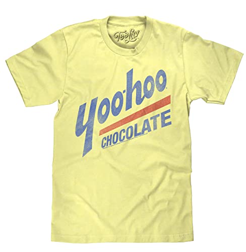 Tee Luv Men's Retro Yoo-hoo Logo T-Shirt - Faded Yoo Hoo Chocolate Shirt (Banana Cream) (M)