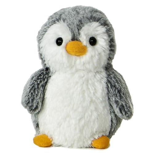 Aurora Playful Pompom Penguin Mini Stuffed Animal - Vibrant Companions - Endless Fun - Gray 6 Inches