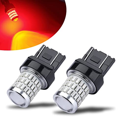 iBrightstar Newest 9-30V Super Bright Low Power 7443 7440 T20 LED Bulbs with Projector Replacement for Tail Brake Lights Turn signal Lights, Brilliant Red